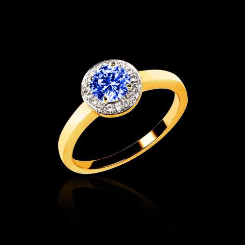 bague solitaire saphir bleu or jaune Rekha solo